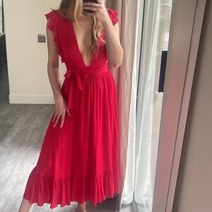 MAJORELLE Red Midi Dress